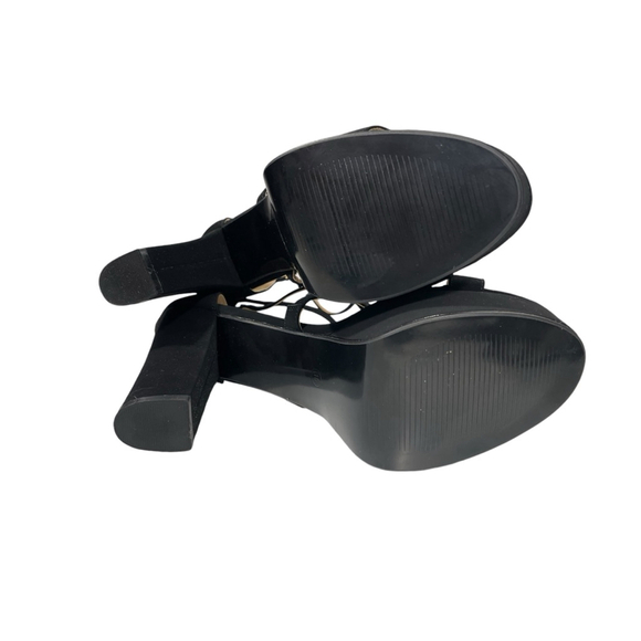 Size 10 !D!FU Black Platform High Chunky heel Open toe Dressy Shoes straps - Picture 4 of 8